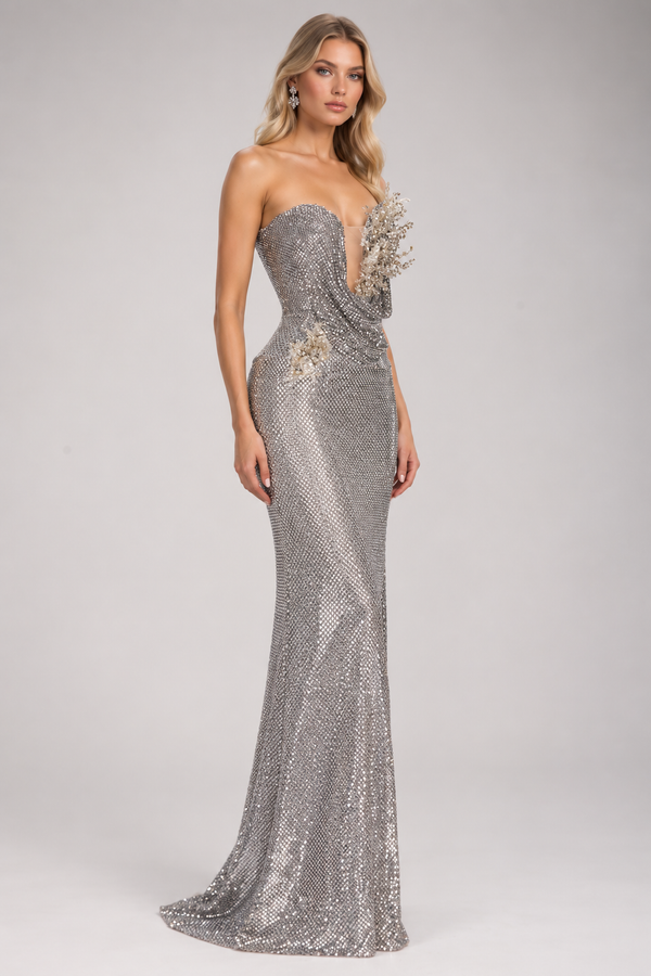 Crystal Silver Bloom Gown