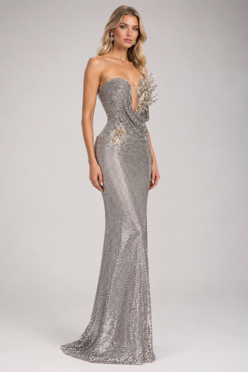 Crystal Silver Bloom Gown